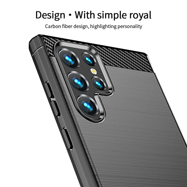MOFI JK TPU Series-1 for Samsung Galaxy S23 Ultra Carbon Fiber Texture Anti-fingerprint Phone Case Soft TPU Brushed Protective Cover - Black