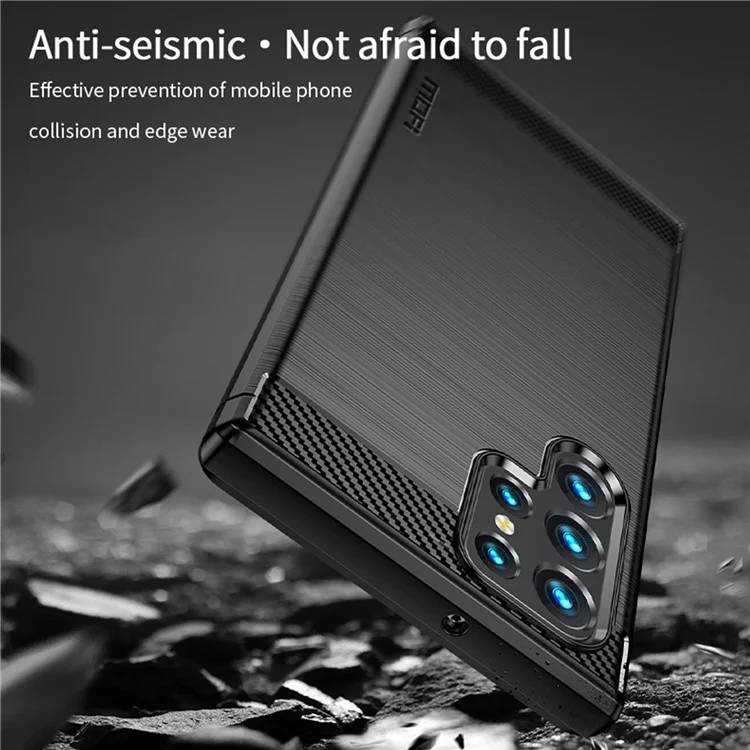 MOFI JK TPU Series-1 for Samsung Galaxy S23 Ultra Carbon Fiber Texture Anti-fingerprint Phone Case Soft TPU Brushed Protective Cover - Black