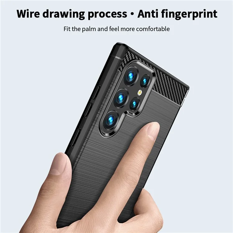 MOFI JK TPU Series-1 for Samsung Galaxy S23 Ultra Carbon Fiber Texture Anti-fingerprint Phone Case Soft TPU Brushed Protective Cover - Black