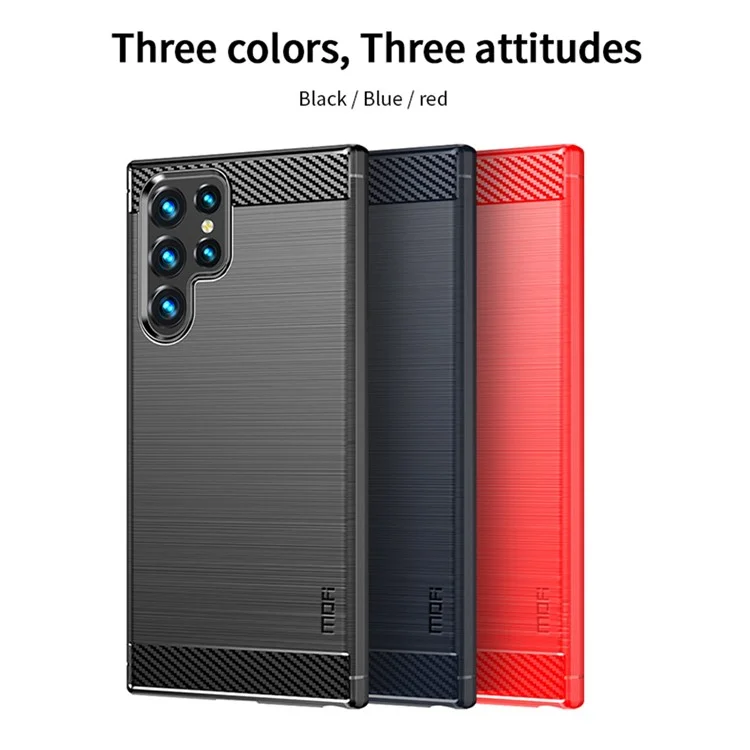 MOFI JK TPU Series-1 for Samsung Galaxy S23 Ultra Carbon Fiber Texture Anti-fingerprint Phone Case Soft TPU Brushed Protective Cover - Black