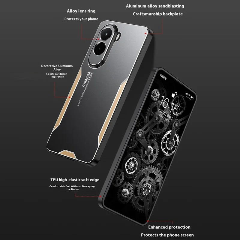 For Xiaomi Poco M7 4G (EU) (171mm) Phone Case Aluminium Alloy TPU PC Back Cover - Gold