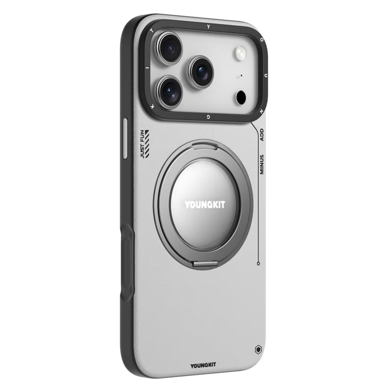 YOUNGKIT Fodral för iPhone 17 Pro Rotationsbar ställfot Skållsäkert TPU + PU-läder Bakdelsfodral - Grå