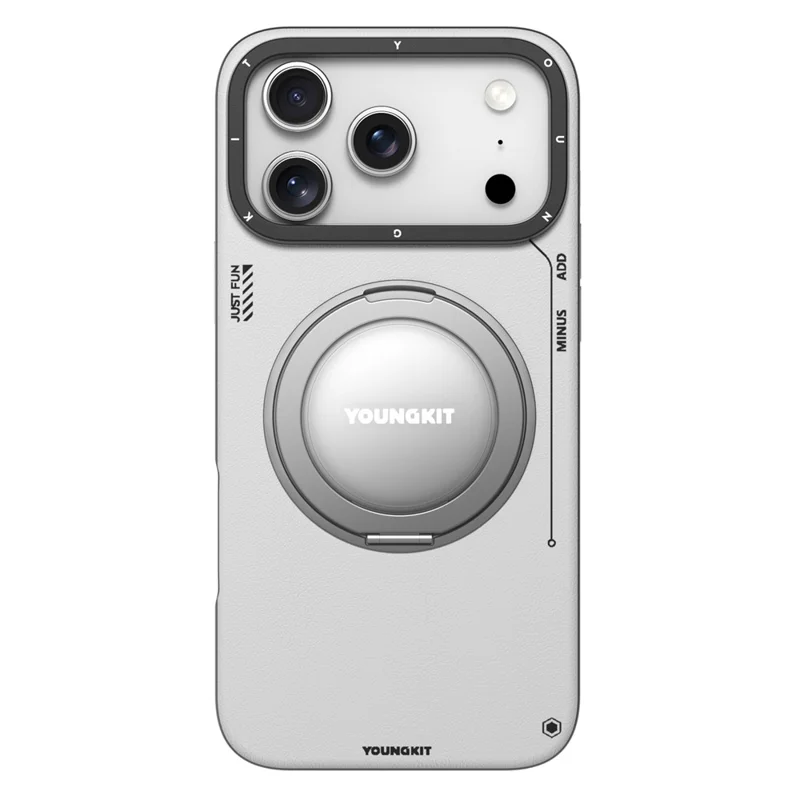 YOUNGKIT Fodral för iPhone 17 Pro Rotationsbar ställfot Skållsäkert TPU + PU-läder Bakdelsfodral - Grå