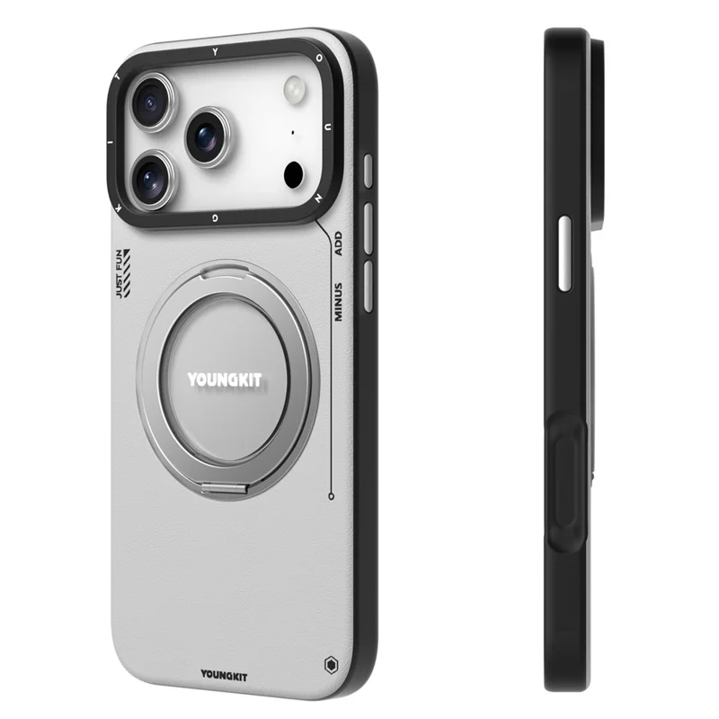 YOUNGKIT Fodral för iPhone 17 Pro Rotationsbar ställfot Skållsäkert TPU + PU-läder Bakdelsfodral - Grå