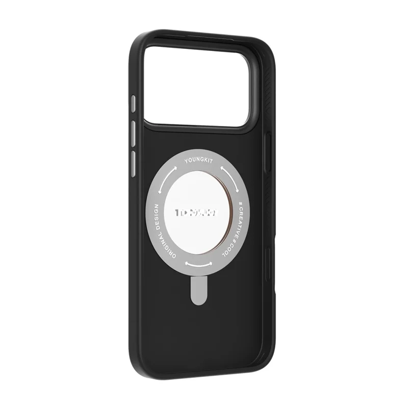 YOUNGKIT Fodral för iPhone 17 Pro Rotationsbar ställfot Skållsäkert TPU + PU-läder Bakdelsfodral - Grå