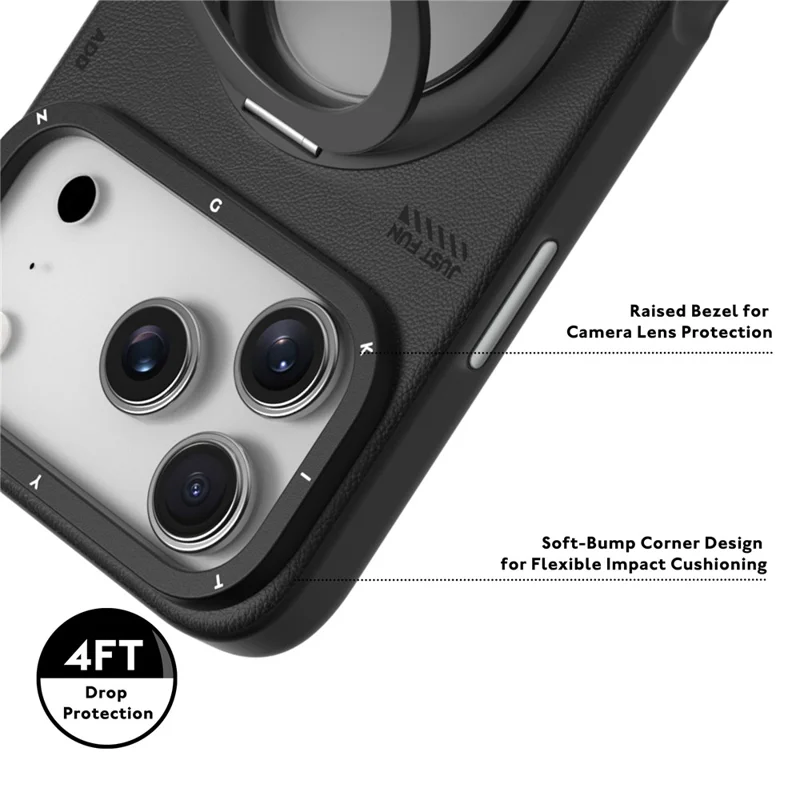 YOUNGKIT Fodral för iPhone 17 Pro Rotationsbar ställfot Skållsäkert TPU + PU-läder Bakdelsfodral - Grå