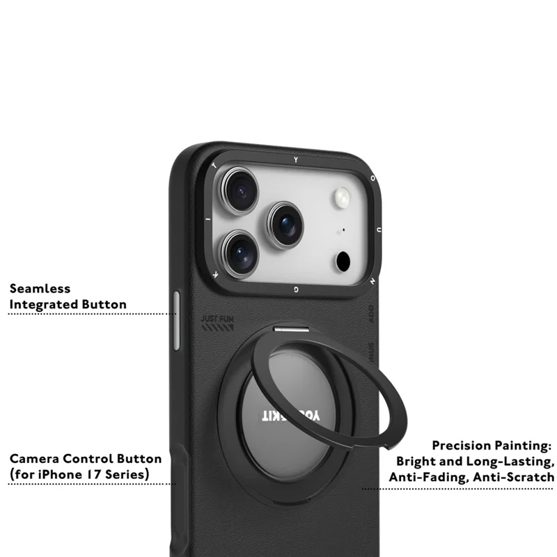 YOUNGKIT For iPhone 17 Pro Case Rotating Kickstand Shockproof TPU + PU Leather Phone Back Cover - Brown