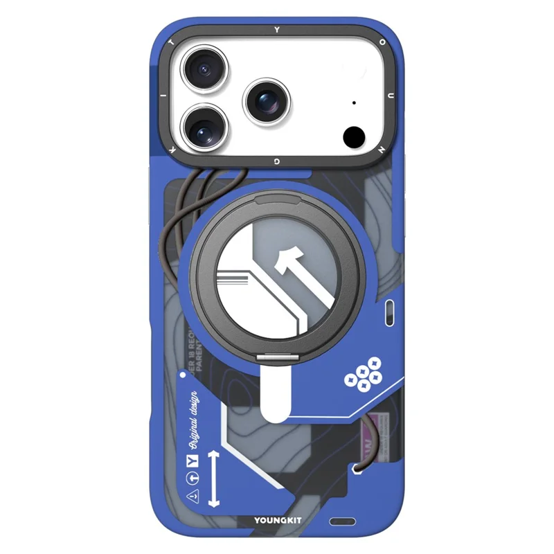 YOUNGKIT for iPhone 17 Pro Max Magnetic Case Rotating Kickstand IMD TPU Phone Cover - Blue