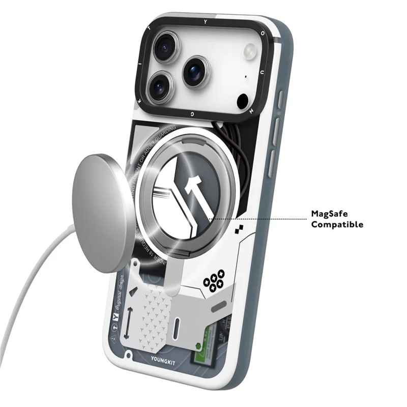 YOUNGKIT for iPhone 17 Pro Max Magnetic Case Rotating Kickstand IMD TPU Phone Cover - Blue