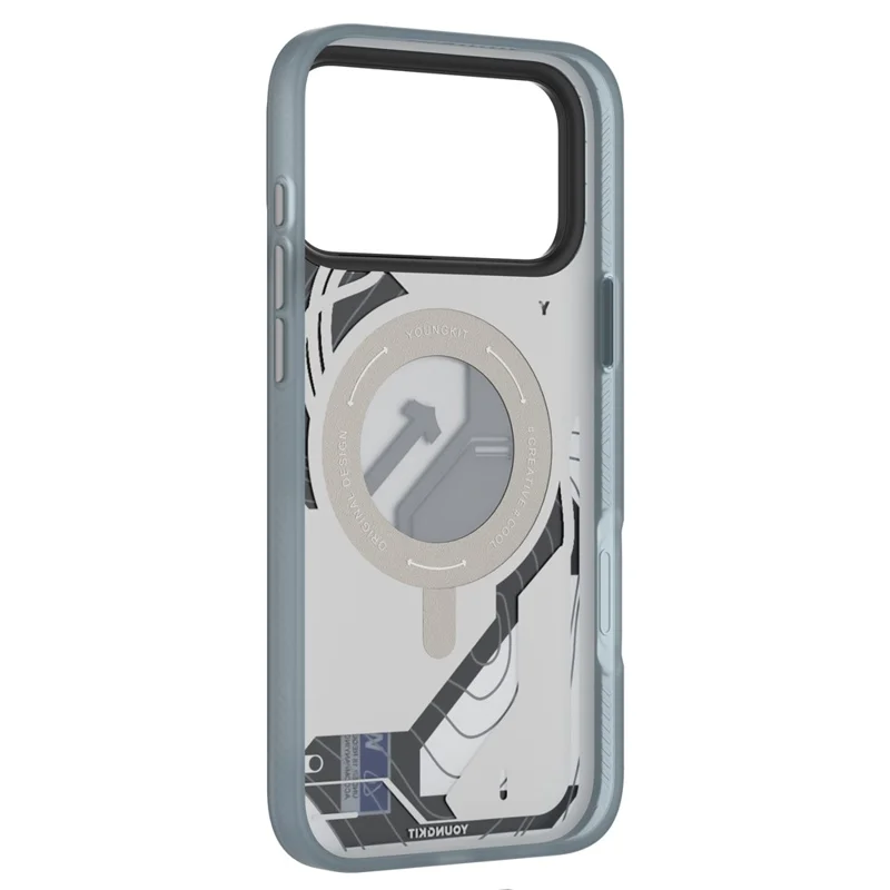 YOUNGKIT for iPhone 17 Pro Max Magnetic Case Rotating Kickstand IMD TPU Phone Cover - Blue