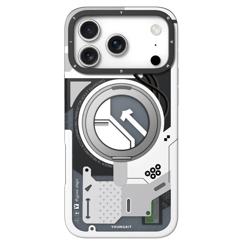 YOUNGKIT for iPhone 17 Pro Max Magnetic Case Rotating Kickstand IMD TPU Phone Cover - White