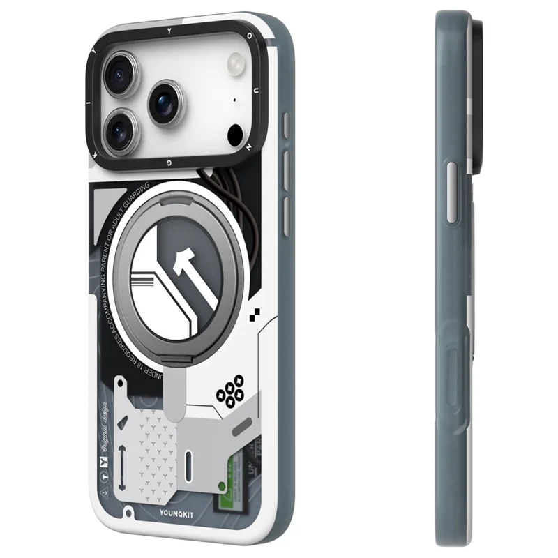 YOUNGKIT for iPhone 17 Pro Max Magnetic Case Rotating Kickstand IMD TPU Phone Cover - White