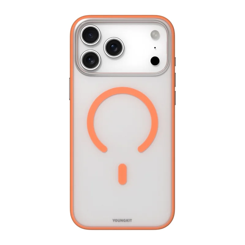 YOUNGKIT For iPhone 17 Pro Clear Case Compatible with MagSafe Shockproof TPU PC Phone Back Cover - Orange