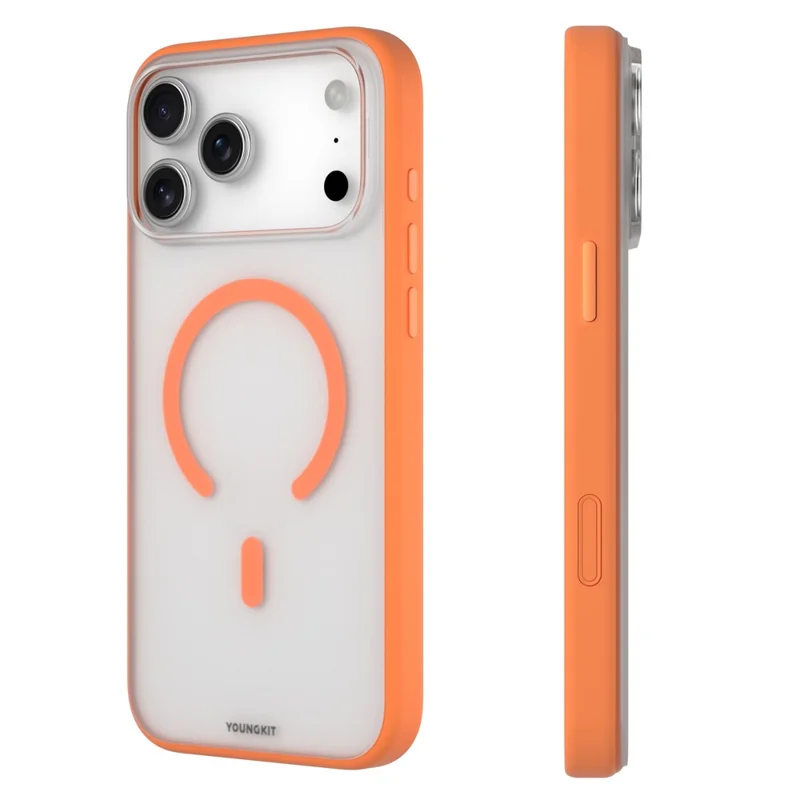 YOUNGKIT For iPhone 17 Pro Clear Case Compatible with MagSafe Shockproof TPU PC Phone Back Cover - Orange