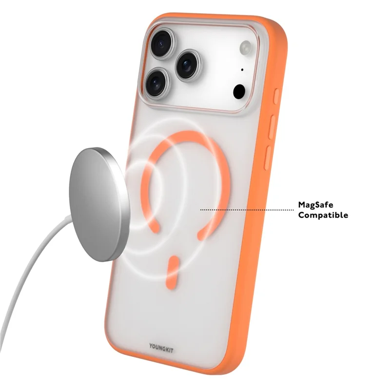 YOUNGKIT For iPhone 17 Pro Max Clear Case Compatible with MagSafe Shockproof TPU PC Phone Back Cover - Orange