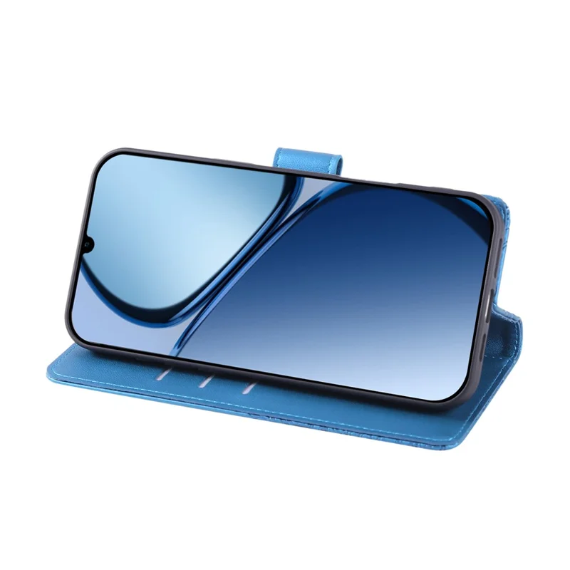 Leather Case for Realme C61 4G / C61 (India) 4G / C63 4G Rose Flower Wallet Phone Cover with 3 Card Slots / Wrist Strap - Blue