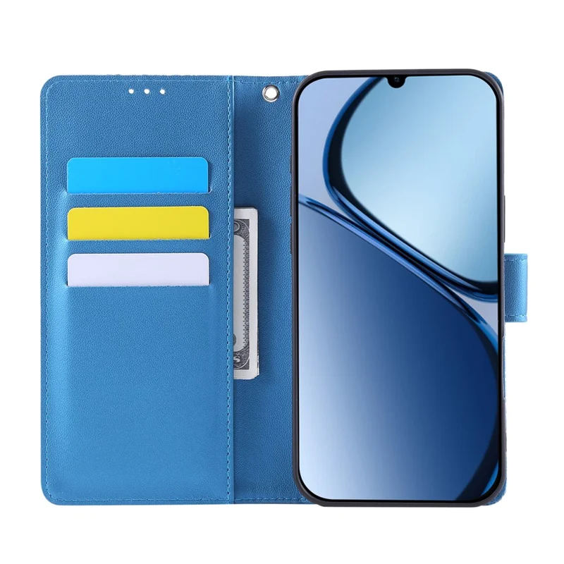 Leather Case for Realme Note 60x 4G / Note 60 / Narzo N63 4G Rose Flower Wallet Phone Cover with 3 Card Slots / Wrist Strap - Blue