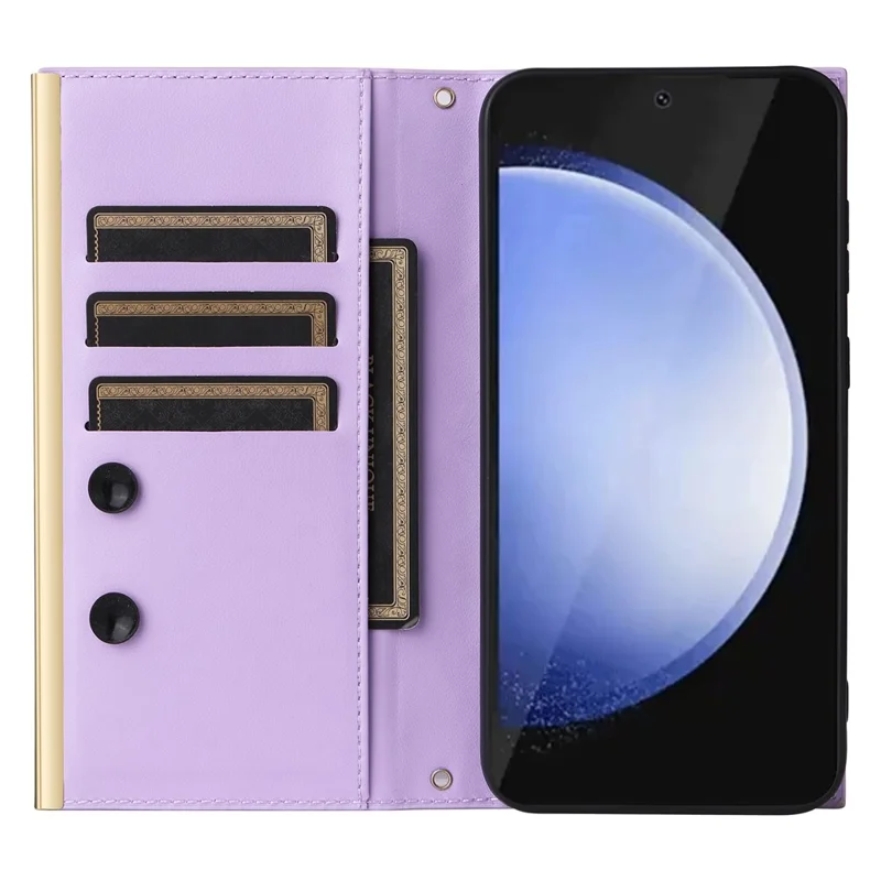For Samsung Galaxy S25 FE Case Suction Cup PU Leather Wallet Phone Cover with Straps - Purple