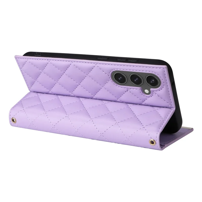 For Samsung Galaxy S25 FE Case Suction Cup PU Leather Wallet Phone Cover with Straps - Purple