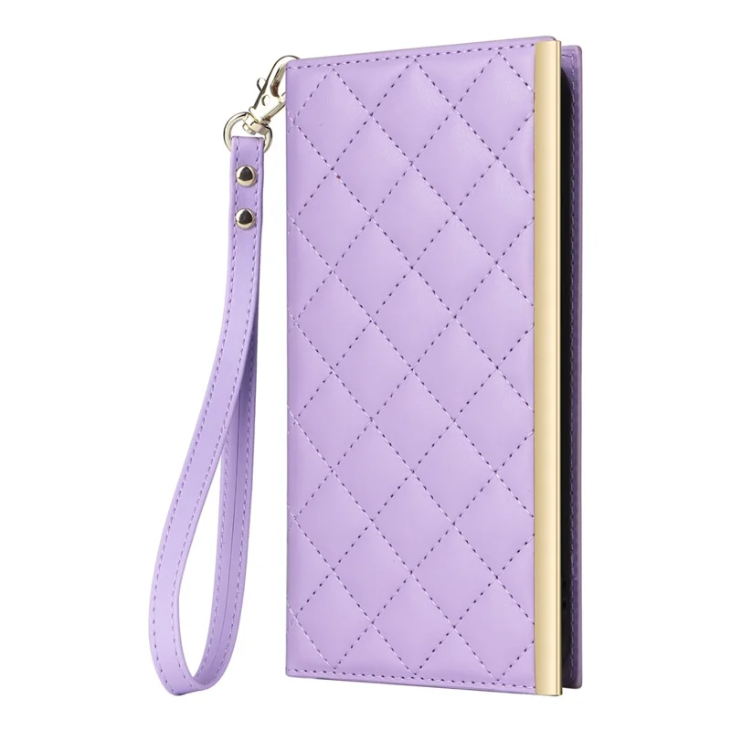 For Samsung Galaxy S25 FE Case Suction Cup PU Leather Wallet Phone Cover with Straps - Purple