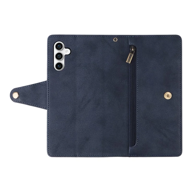 For Samsung Galaxy S25 FE Case Zipper Wallet Rivet Decor Leather Phone Cover with Wrist Strap - Blue