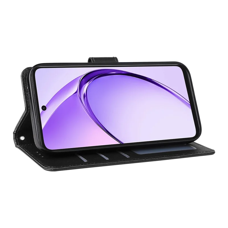 For Oppo Reno14 F 5G Case Wallet Stand PU Leather Phone Cover with Wrist Strap - Black