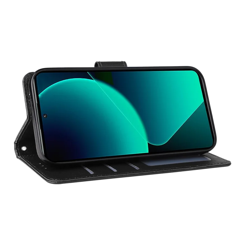 For Xiaomi 13T / 13T Pro Case Wallet Stand PU Leather Phone Cover with Wrist Strap - Black