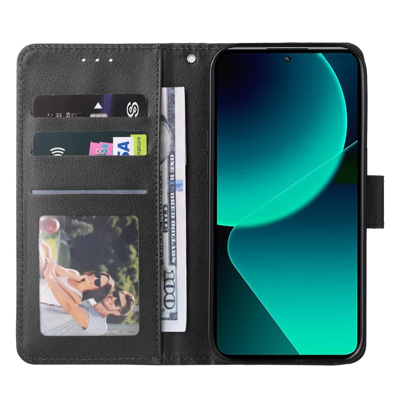 For Xiaomi 13T / 13T Pro Case Wallet Stand PU Leather Phone Cover with Wrist Strap - Black