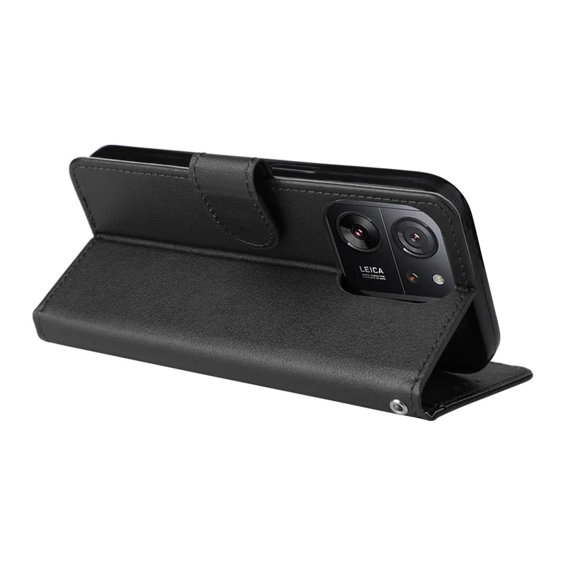 For Xiaomi 13T / 13T Pro Case Wallet Stand PU Leather Phone Cover with Wrist Strap - Black