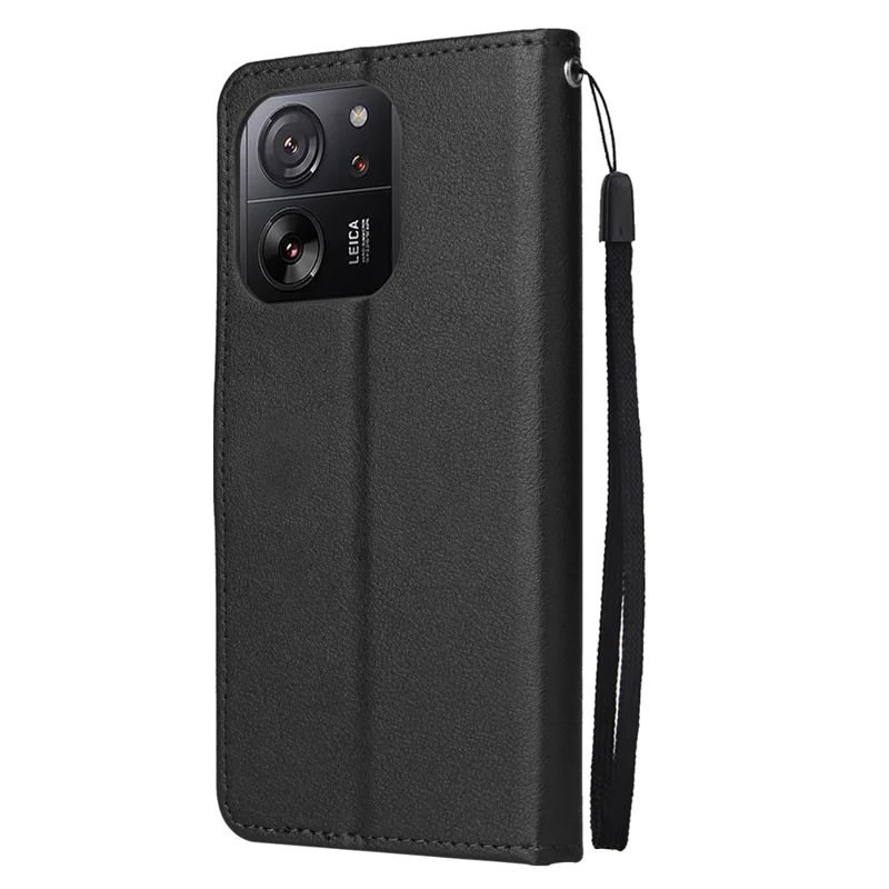 For Xiaomi 13T / 13T Pro Case Wallet Stand PU Leather Phone Cover with Wrist Strap - Black
