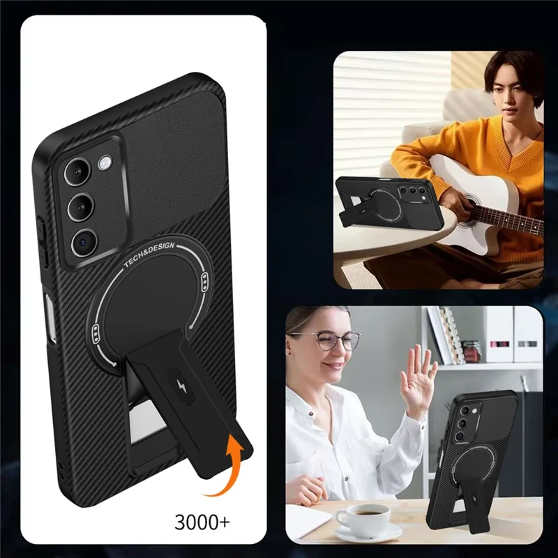 Per Xiaomi Redmi 15 5G (Global) (169mm) Custodia Texture in Fibra di Carbonio PC + TPU Custodia per Telefono con Supporto - Nero