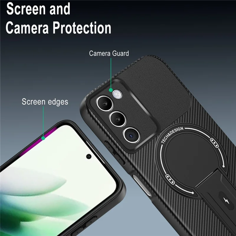 Per Xiaomi Redmi 15 5G (Global) (169mm) Custodia Texture in Fibra di Carbonio PC + TPU Custodia per Telefono con Supporto - Nero