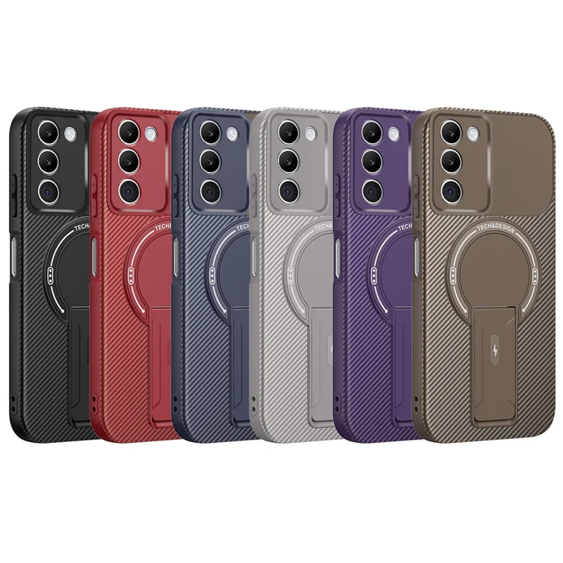 Per Xiaomi Redmi 15 5G (Global) (169mm) Custodia Texture in Fibra di Carbonio PC + TPU Custodia per Telefono con Supporto - Nero