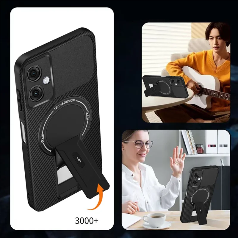 Motorola Moto G54 5G-hoesje met koolstofvezelstructuur PC + TPU telefoonhoesje met standaard - Zwart