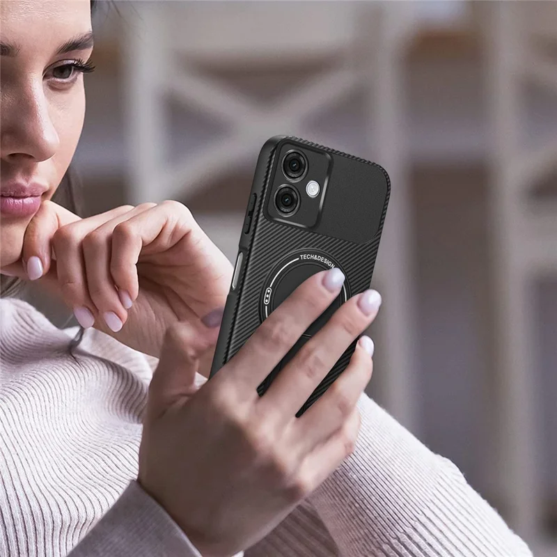 Motorola Moto G54 5G-hoesje met koolstofvezelstructuur PC + TPU telefoonhoesje met standaard - Zwart