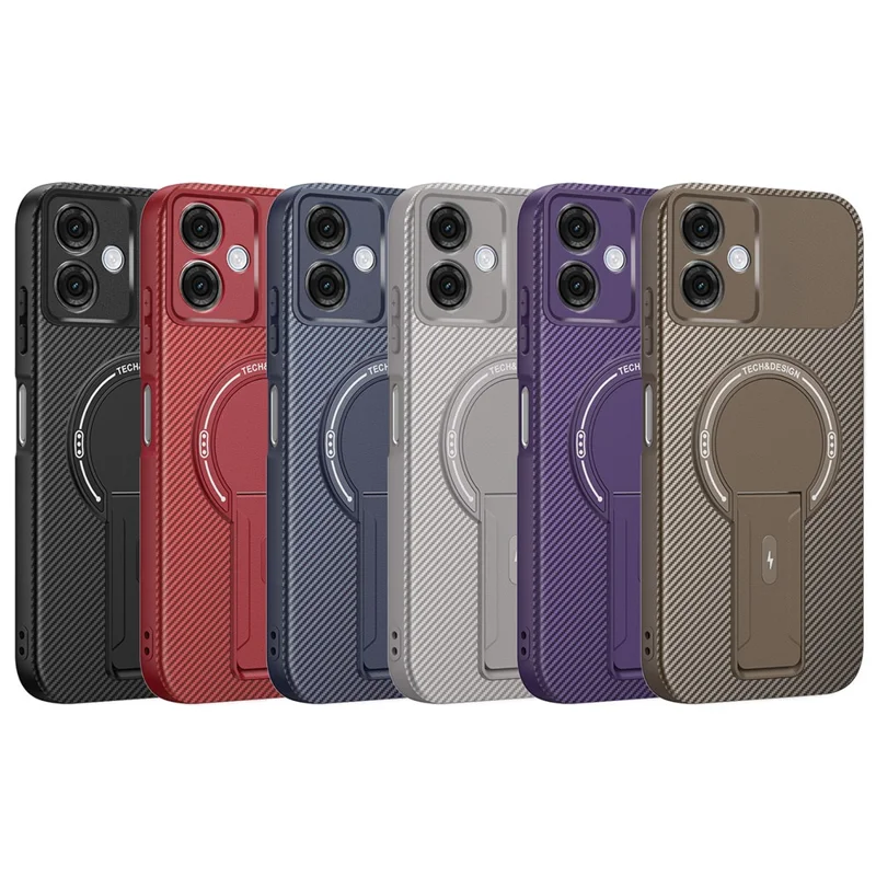 Motorola Moto G54 5G-hoesje met koolstofvezelstructuur PC + TPU telefoonhoesje met standaard - Zwart