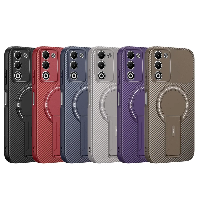 Oppo A5 5G-hoesje met koolstofvezelstructuur, PC + TPU telefoonhoesje met standaard - Zwart