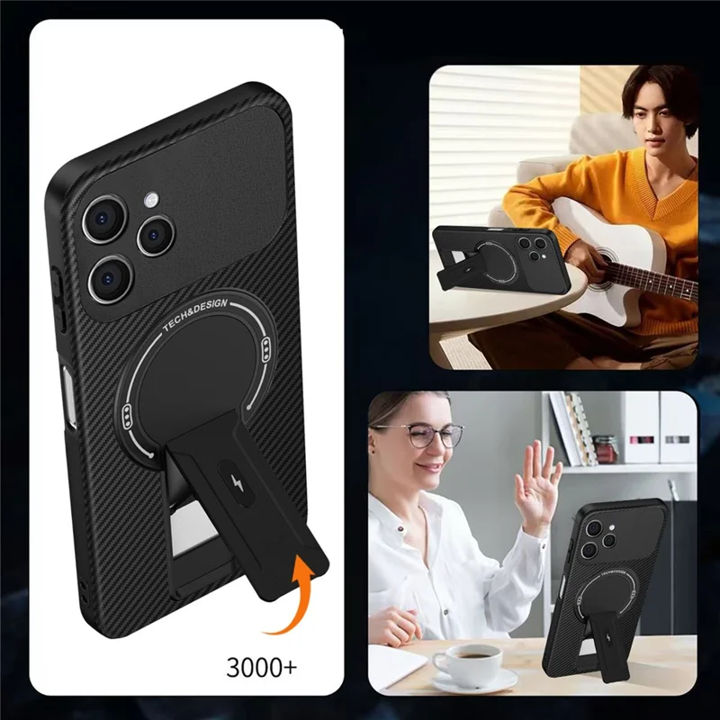 For TECNO Spark 40 4G Case Carbon Fiber Texture PC + TPU Phone Cover with Kickstand - Purple