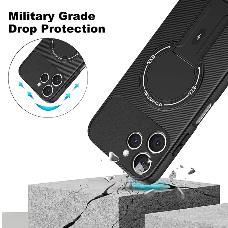 For TECNO Spark 40 4G Case Carbon Fiber Texture PC + TPU Phone Cover with Kickstand - Purple