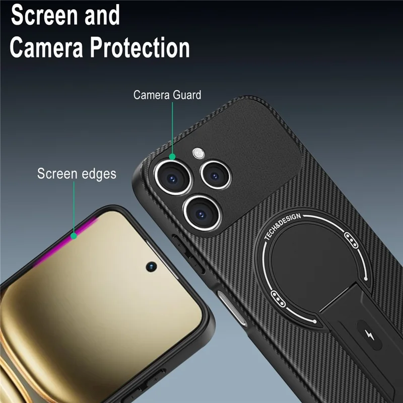 For TECNO Spark 40 4G Case Carbon Fiber Texture PC + TPU Phone Cover with Kickstand - Purple