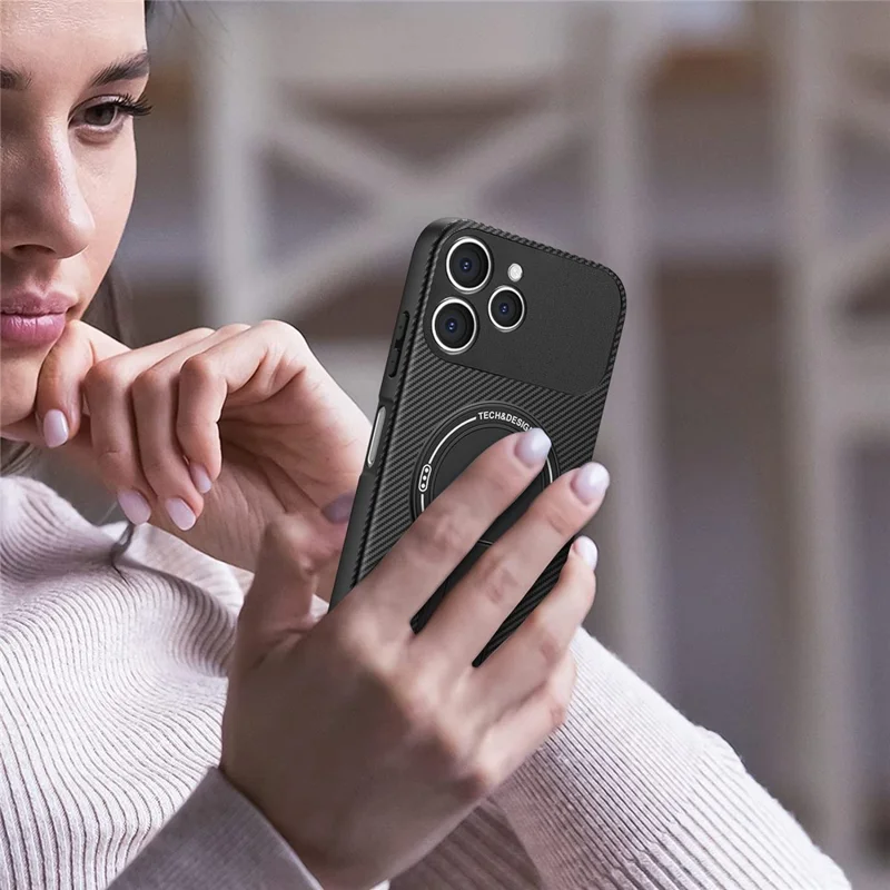 For TECNO Spark 40 4G Case Carbon Fiber Texture PC + TPU Phone Cover with Kickstand - Purple