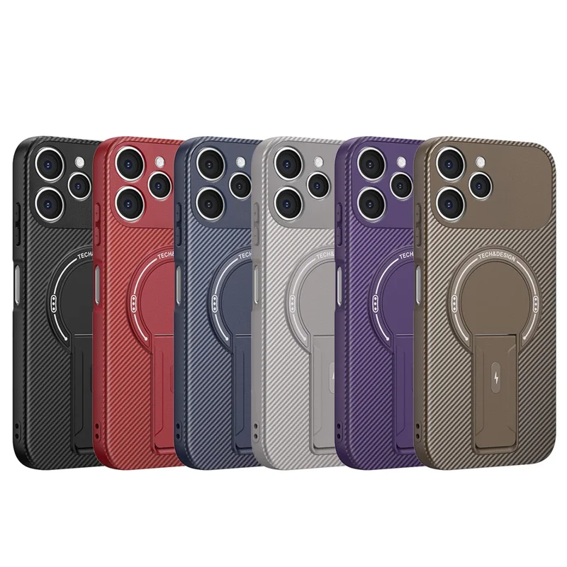 For TECNO Spark 40 4G Case Carbon Fiber Texture PC + TPU Phone Cover with Kickstand - Purple