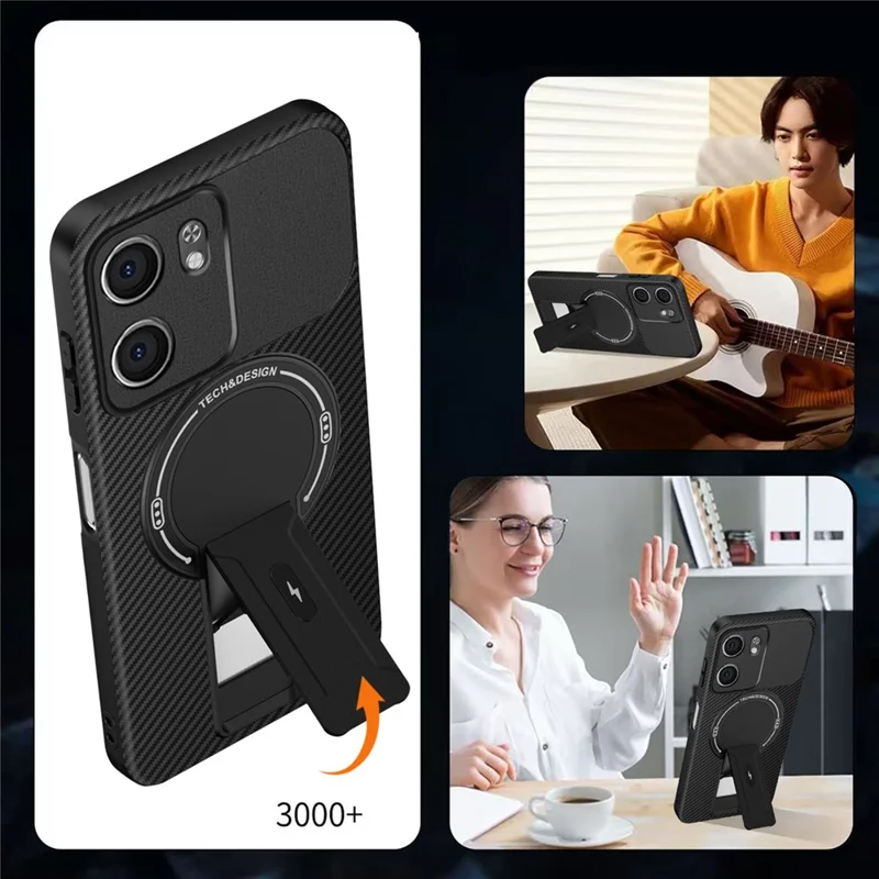 For Oppo A5x 4G / 5G Case Carbon Fiber Texture PC + TPU Phone Cover with Kickstand - Black