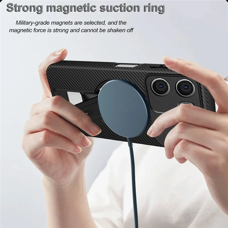 For Oppo A5x 4G / 5G Case Carbon Fiber Texture PC + TPU Phone Cover with Kickstand - Grey