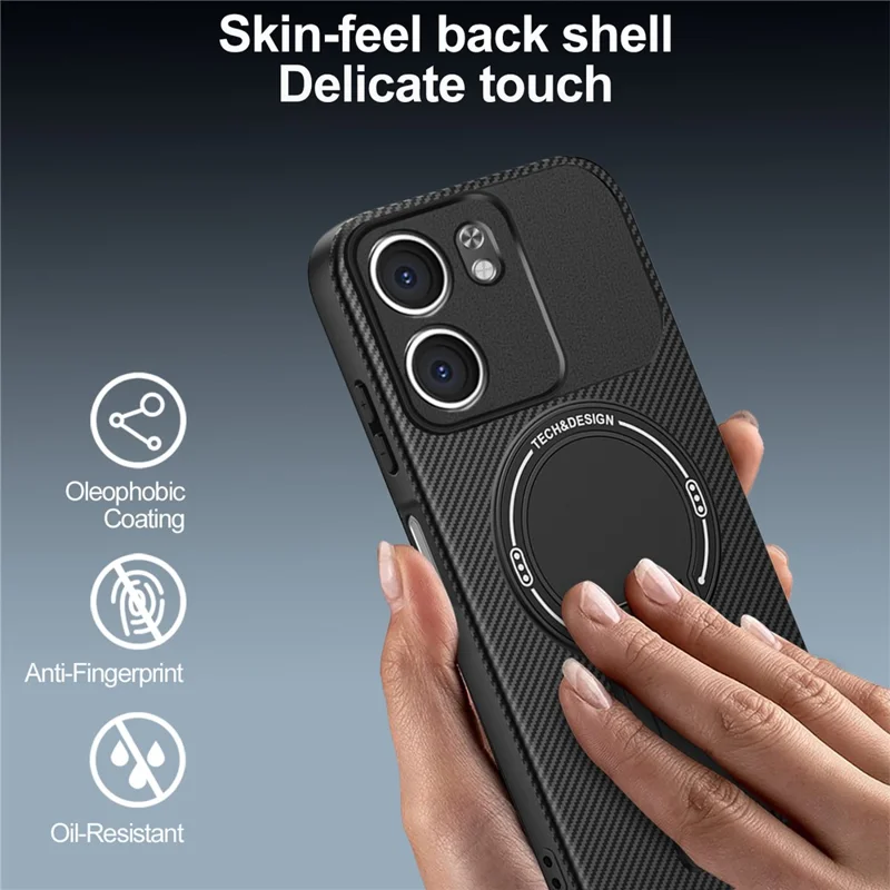 For Oppo A5x 4G / 5G Case Carbon Fiber Texture PC + TPU Phone Cover with Kickstand - Grey