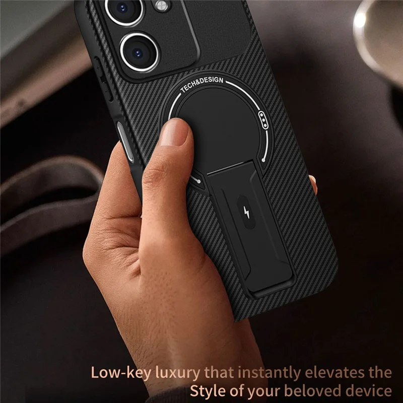 For Oppo A5x 4G / 5G Case Carbon Fiber Texture PC + TPU Phone Cover with Kickstand - Grey