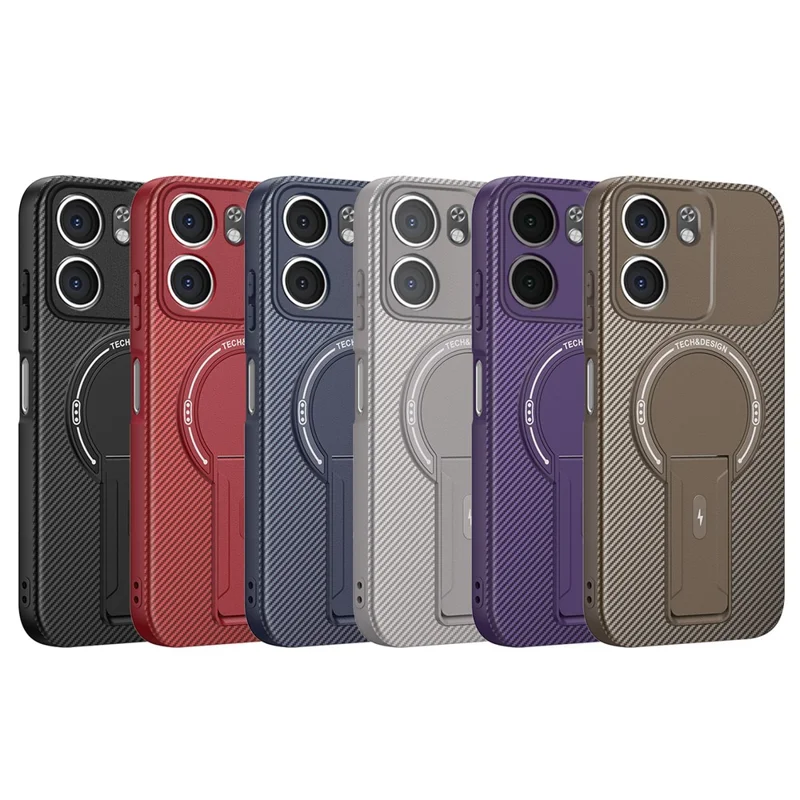 For Oppo A5x 4G / 5G Case Carbon Fiber Texture PC + TPU Phone Cover with Kickstand - Grey