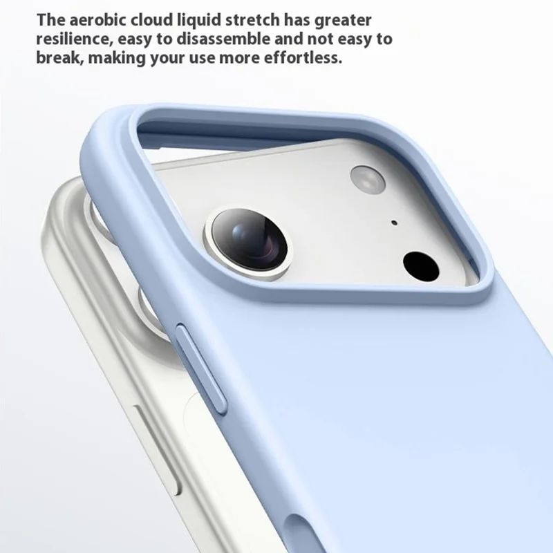 For iPhone 17 Pro Case Ultra Thin Liquid Silicone + PC Anti-Scratch Phone Cover with Camera Touch Control Button - Glacier Blue