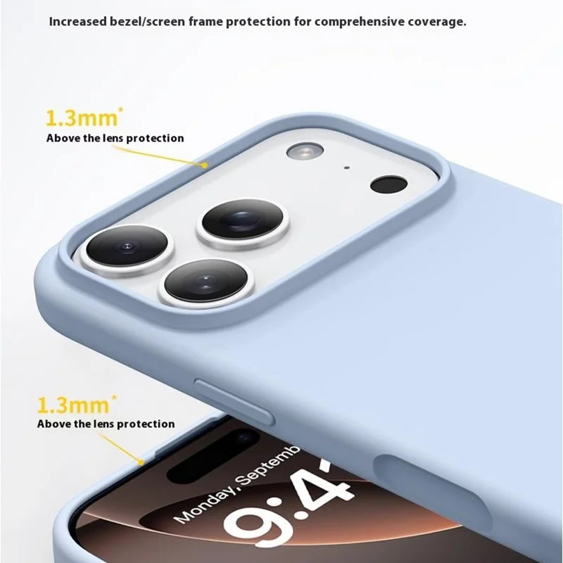For iPhone 17 Pro Case Ultra Thin Liquid Silicone + PC Anti-Scratch Phone Cover with Camera Touch Control Button - Glacier Blue