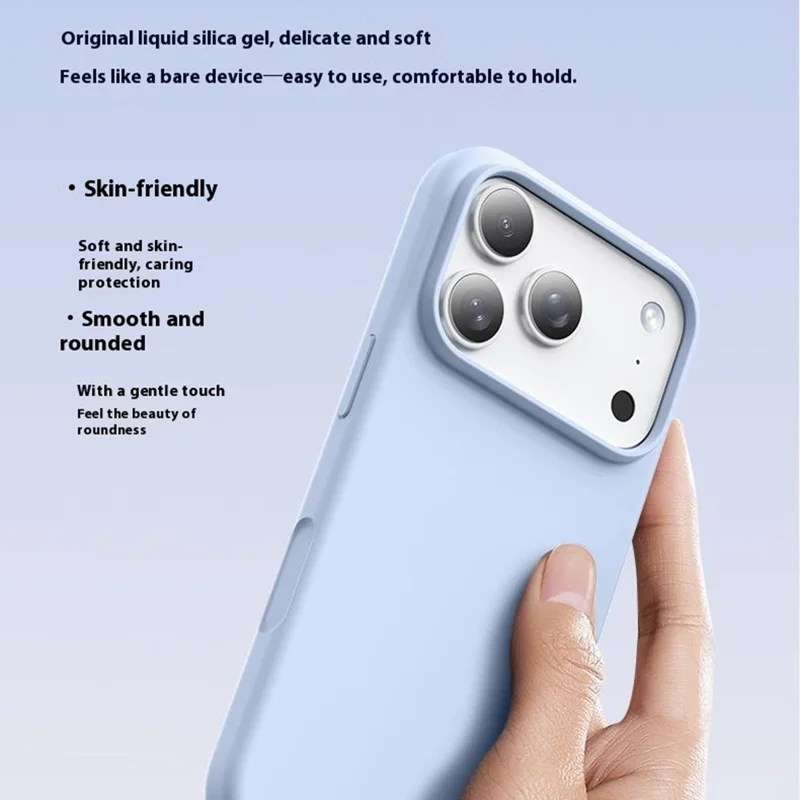 For iPhone 17 Pro Max Case Ultra Thin Liquid Silicone + PC Anti-Scratch Phone Cover with Camera Touch Control Button - Bean Purple